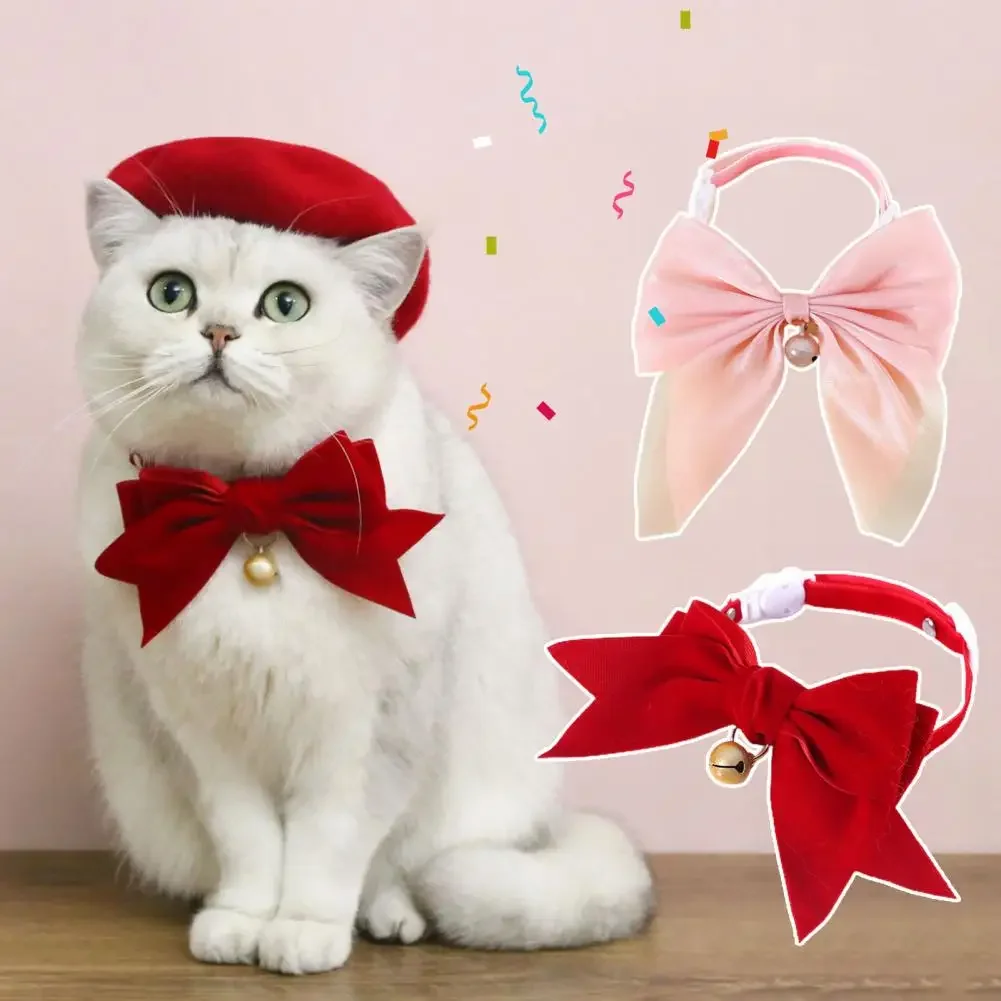 Pet Collar Exquisite Comfortable Decorative Pet Kitten Cat Velvet Bowknot Neck Circle Neck Bow Pet Accessories