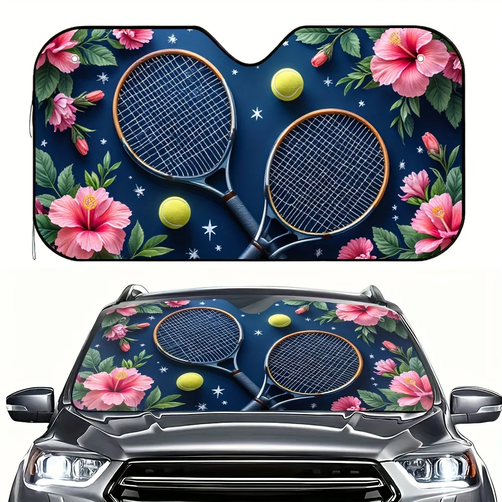 

1pc Tennis & Palm Tree Car Sun Visor - Quick-Drying, Water-Repellent, Universal Fit For Open-Top Vehicles, Weather-Ready Accesso