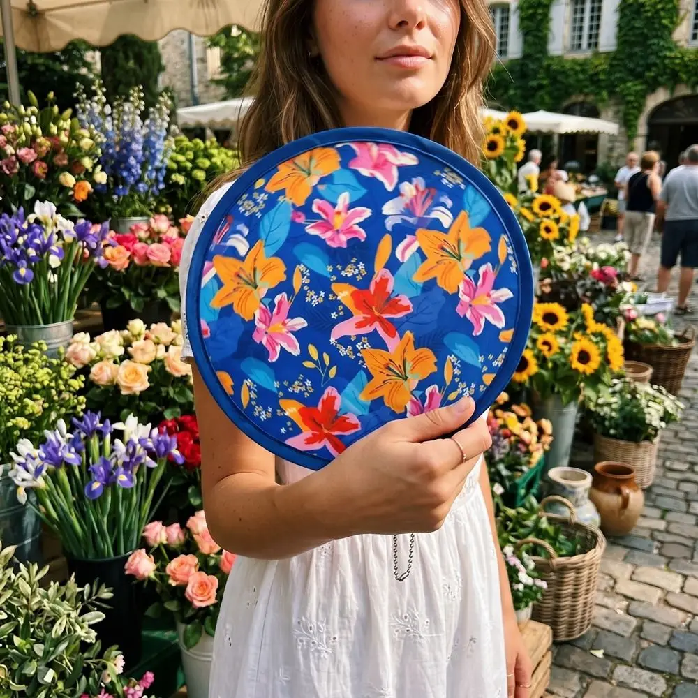 Abanico de Mano Plegable Estilo Japonés con Diseño Floral, Abanico Redondo Plegable con Bolsillo para Fiestas en el Jardín
