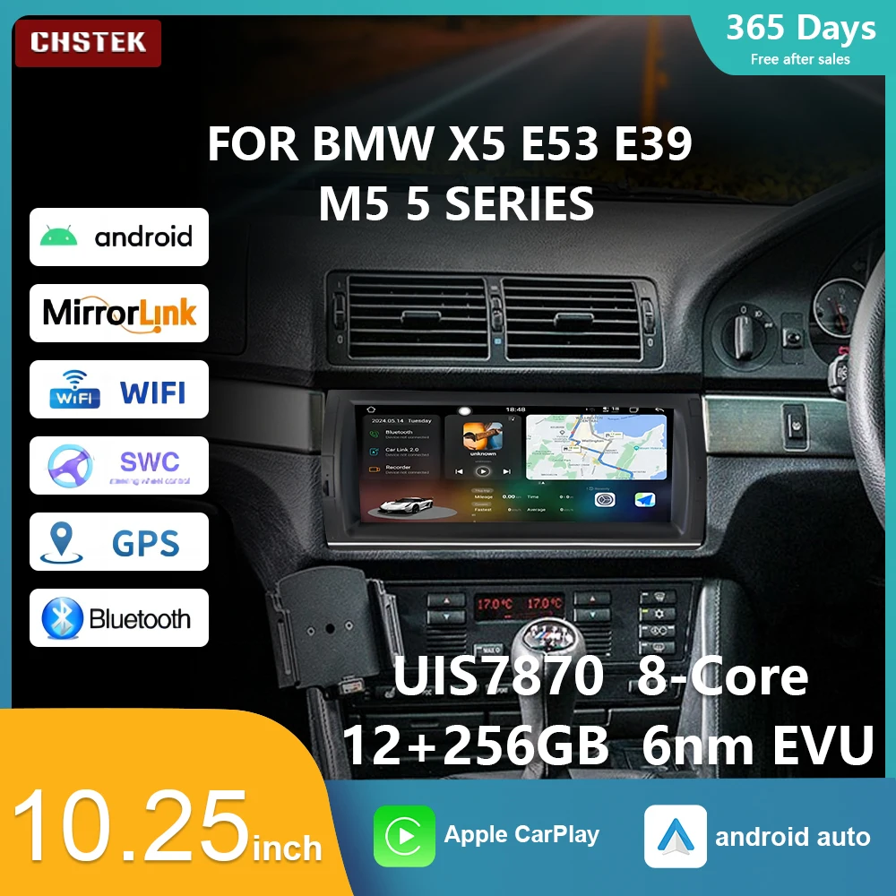 

Автомагнитола CHSTEK, 10,25 дюйма, Android 13, для BMW 5 series E39 1995-2003, M5 X5 E53 2000-2007, мультимедийный навигатор для Carplay, GPS, 4G