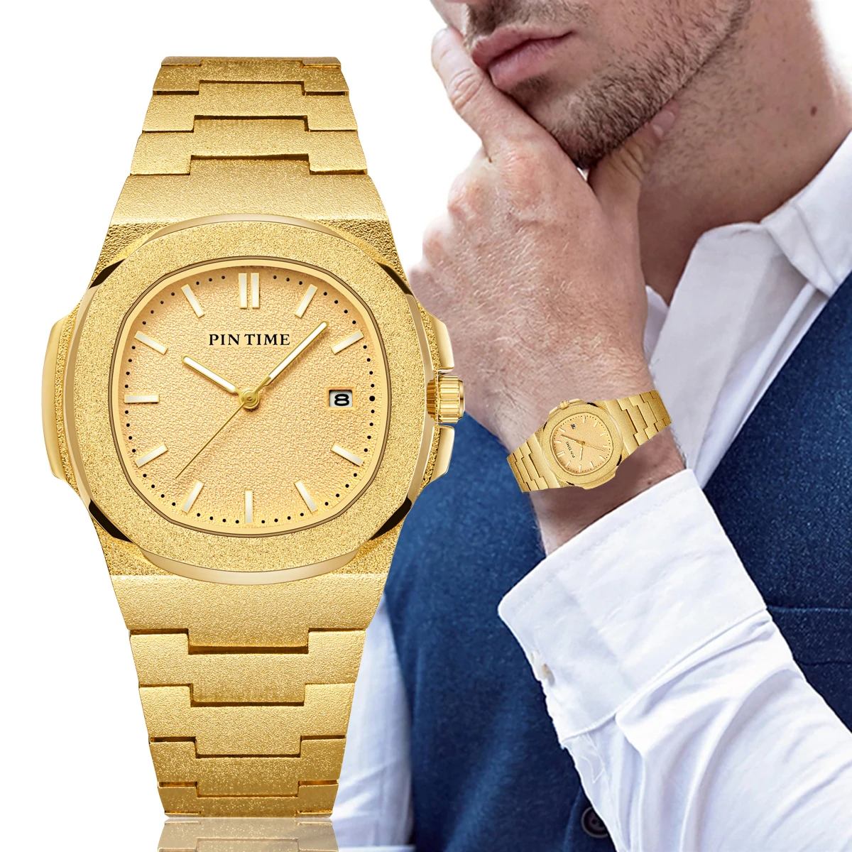 PINTIME Casuals Business Men Quartz Watch Frosted Case Simple Dial 30M Waterproof Date Wristwatch  Men Gift Popular Item 7Colors