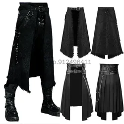 Medieval Gothic Men's Half Skirt Jacquard Steampunk Stylish Kilt Open Front Harujuku Burlesque Fringe Traditional Skirts