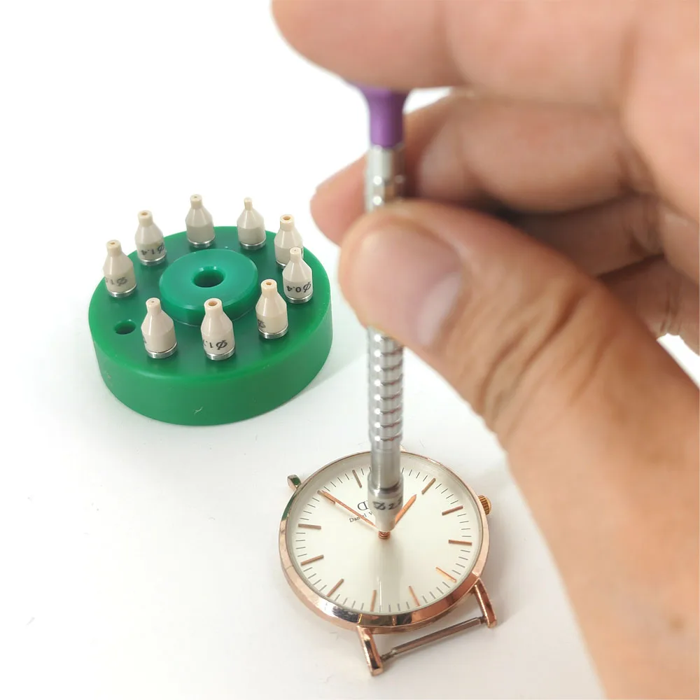 PEEK Watch Tool Kit 10 Assort Size Nylon Tips Watch Hands Handle Fitting Tools With Collection  Base For Watchmakers Repairing