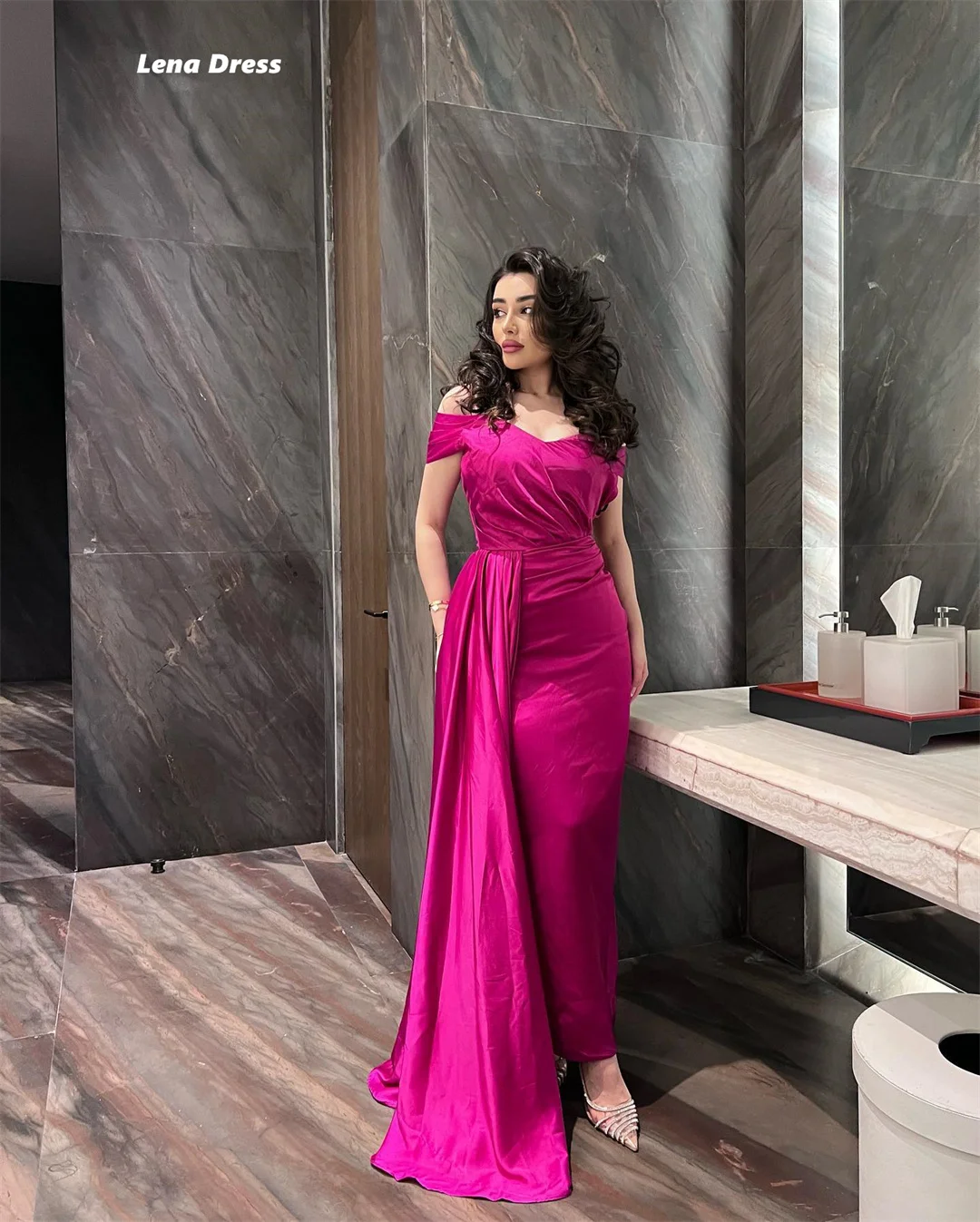 Lena schulterfreie, elegante Abendkleider für Damen, luxuriöse Abendkleider 2025, Satinstoff, maßgeschneidertes Kleid, Hochzeit, Meerjungfrau