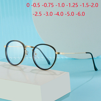 0 -0.5 -0.75 To -6.0 Round Blue Light Blocking Student Finished Myopia Glasses Women Men Clear Lens Prescription Spectacles