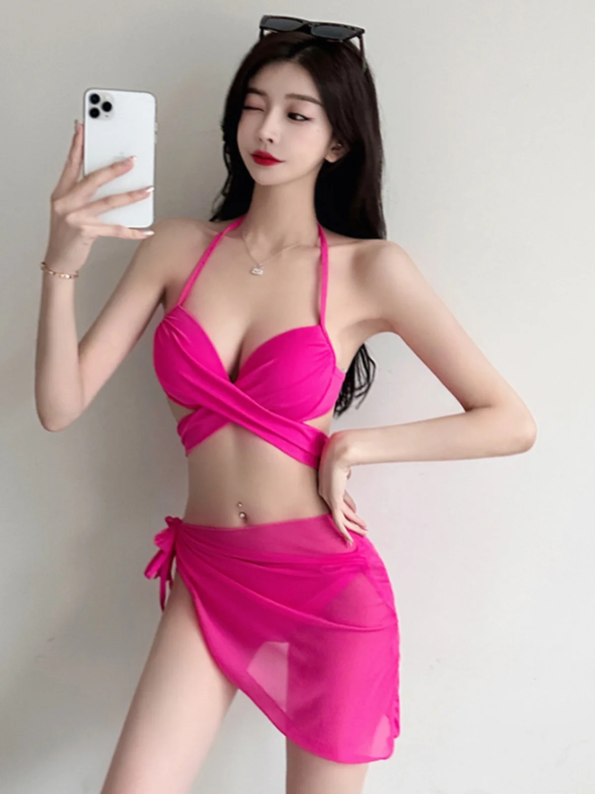 

Women's Sexy Bikini Swimsuit Tee-Piece Set Steel Cup Gathered Tee-In-One Vaion Hot Spring Swimwear Nylon Material