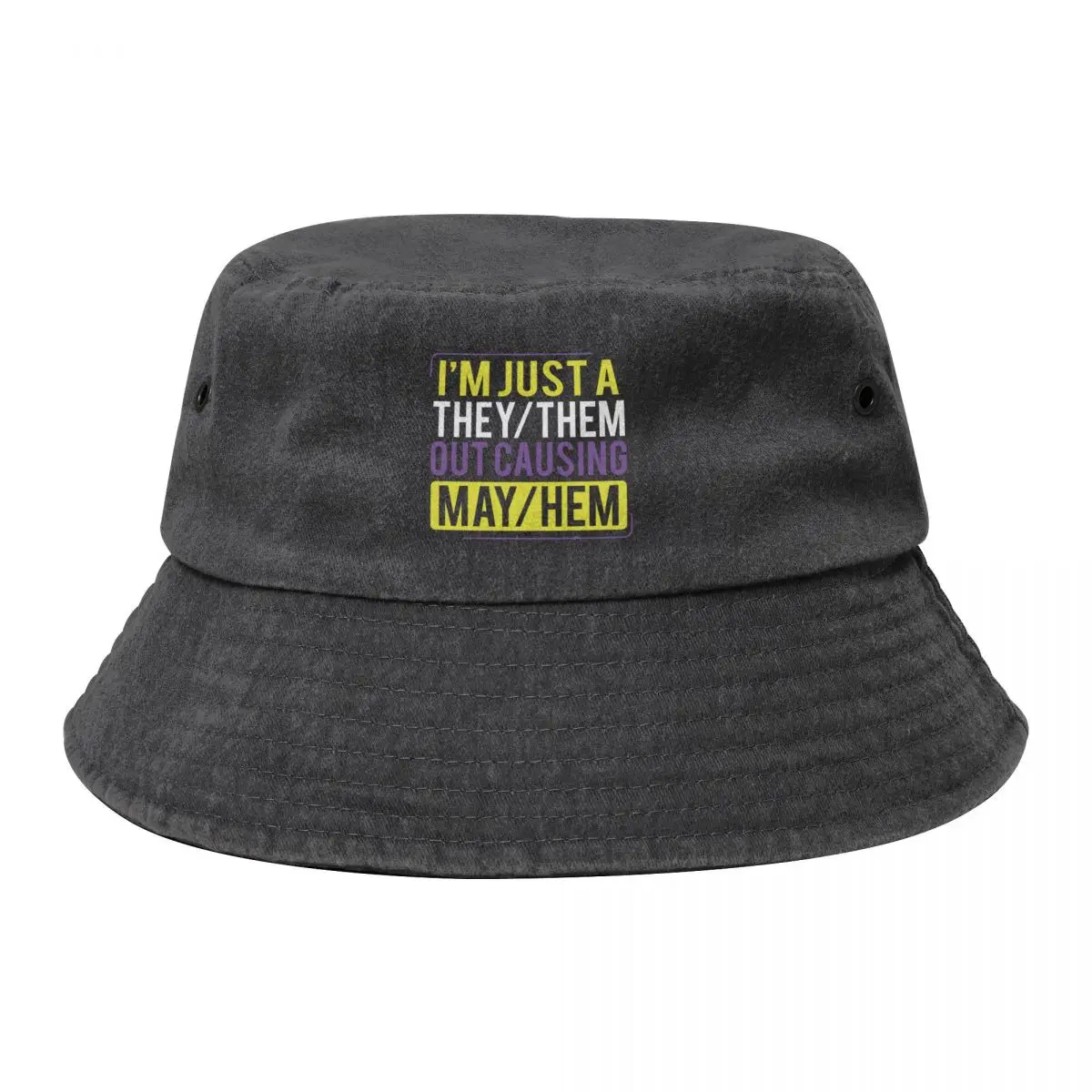 

They Them Out Causing Mayhem Funny Non Binary Bucket Hat New In Hat Mountaineering Big Size Hat Custom Cap Caps Women Men's