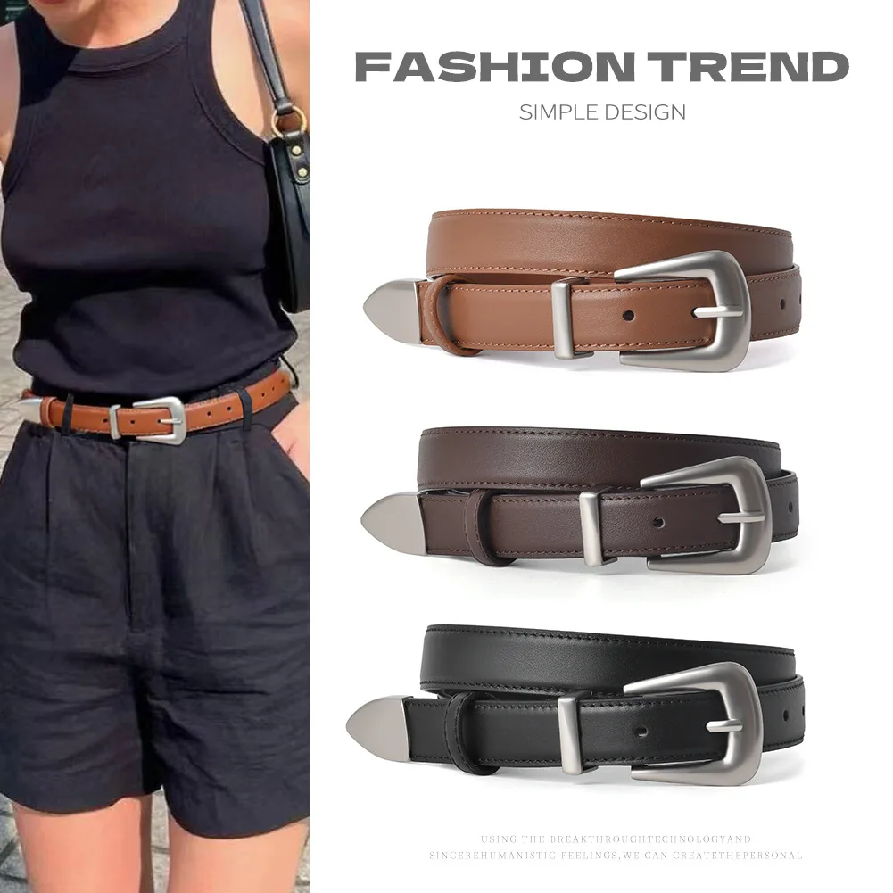 Daily belt with simple style, casual and smooth buckle, leather belt, lightweight and fashionable accessories for women