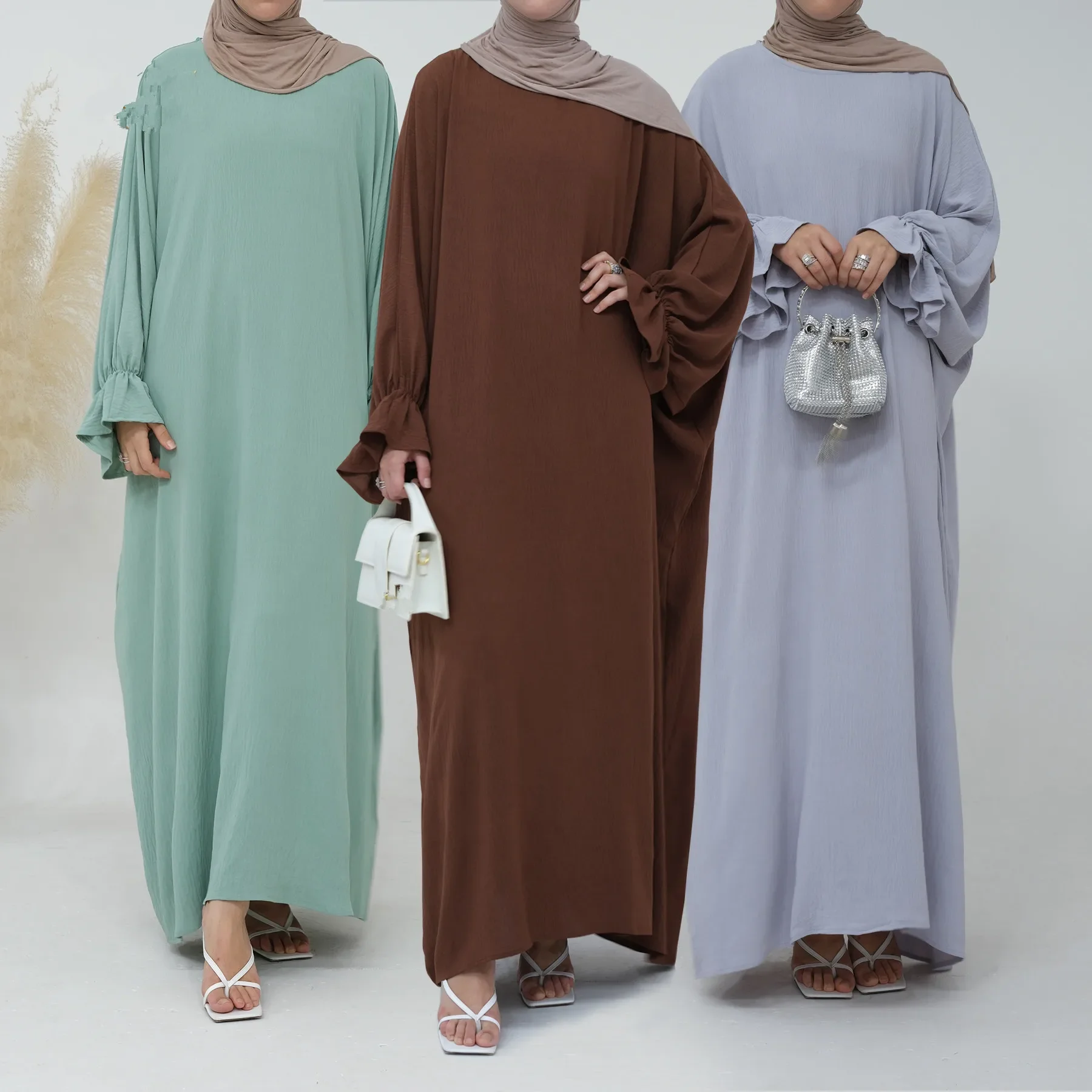 

Eid Ramadan Muslim Dress for Women Solid Color Party Gown Turkey Kaftan Dubai Abaya Islam Jalabiya Caftan Marocain Femme Robe