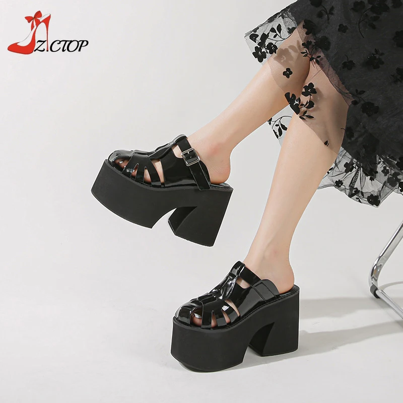 New Platform Chunky Heels Sandals Women Closed Toe High Heel Mules Slip On Goth Punk Shoes Female Summer 2024 Big Size 42 43