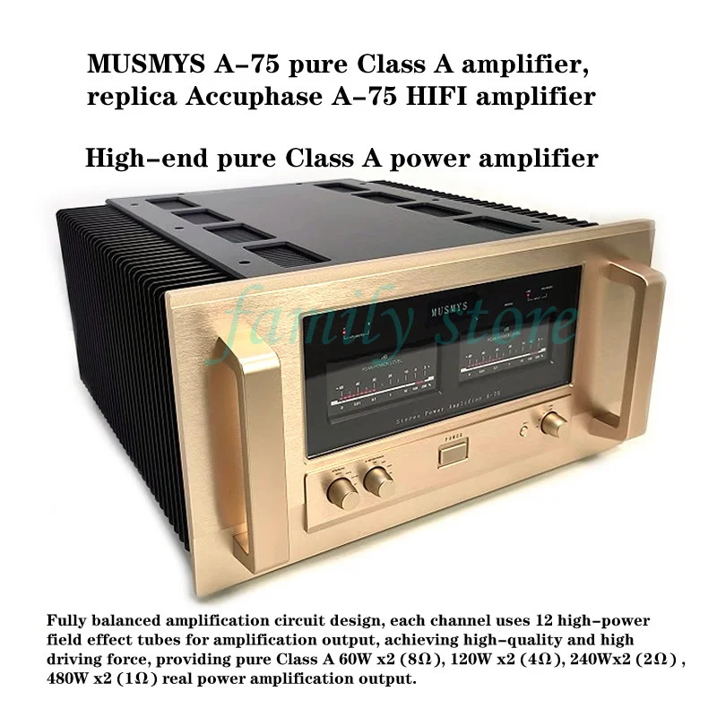 High-end Class A power amplifier MUSMYS A-75,Replica Accuphase A-75 HIFI power amplifier, pure Class A: Stereo 480W*2
