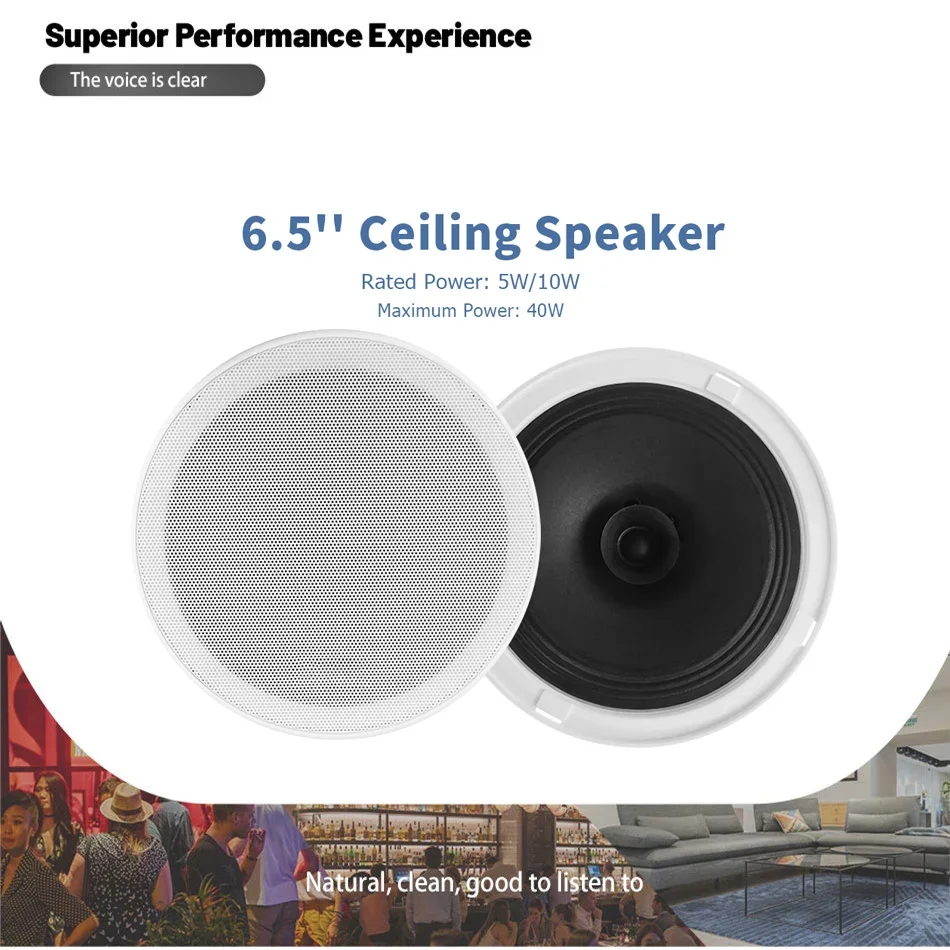 

Ceiling Speakers 6.5-inch 40W Loudspeaker ABS Environmentally Friendly Plastic Full Metal Mesh for Public Address System