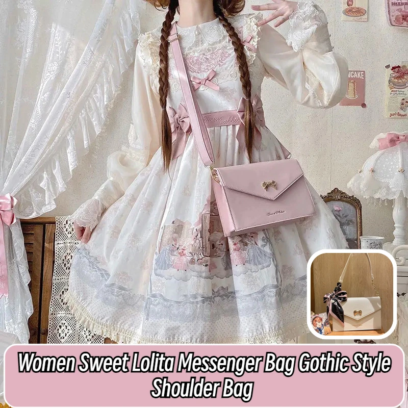 Women Sweet Lolita Messenger Bag Gothic Style Shoulder Bag Bow Trend JK Handbag Kawaii Large Capacity Fashion Crossbody Bag