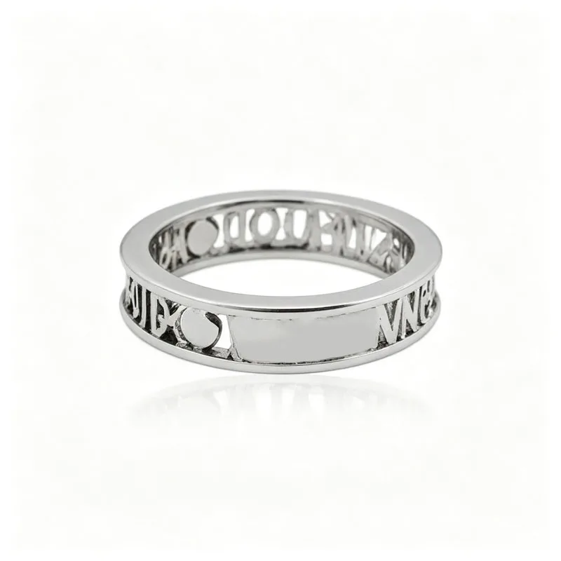 Openwork Letter Band Ring Alloy Punk Statement Jewelry for Women Men Hip Hop Style Gift