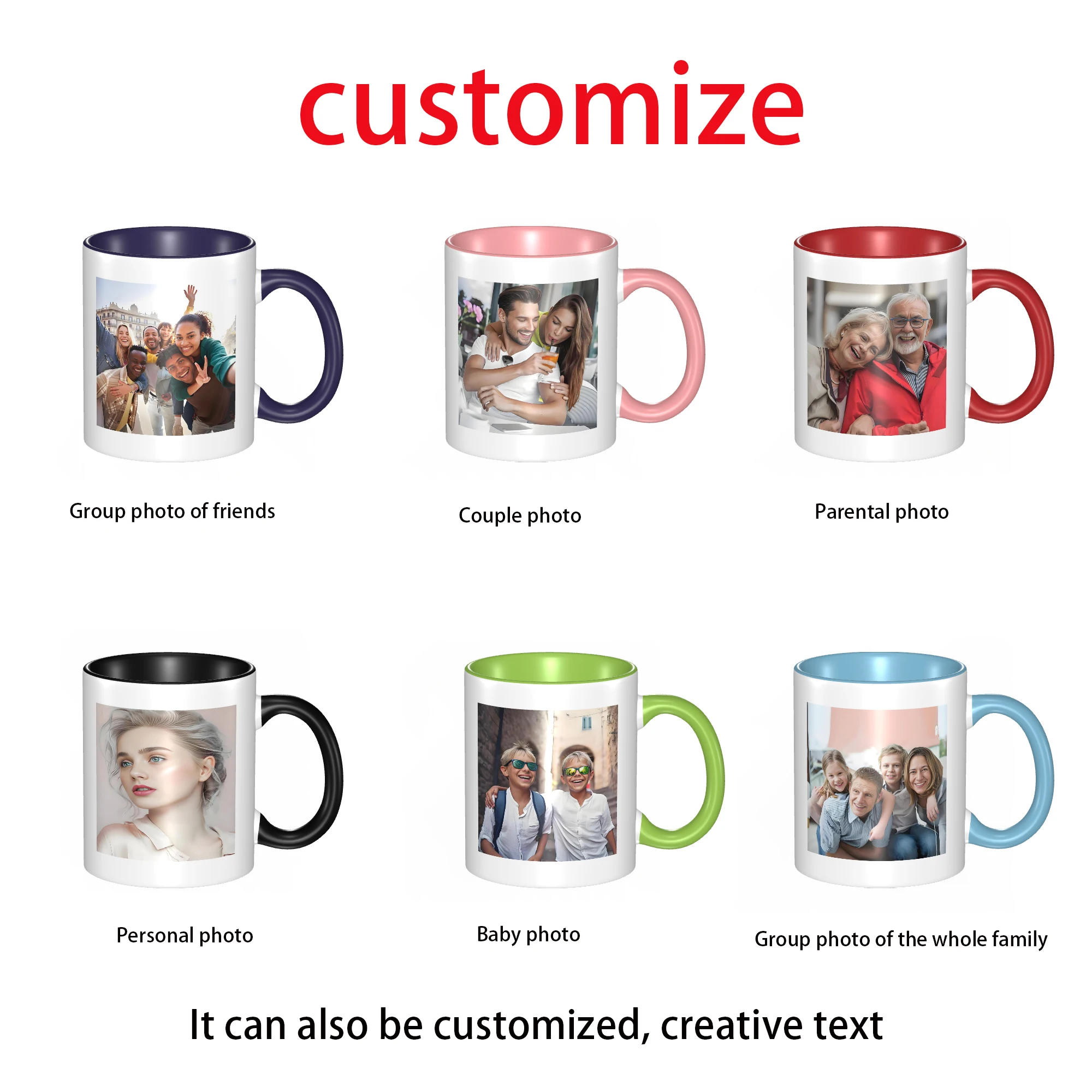 Custom mugs, coffee drinkware, personalized photo, text, and logo novelty gifts, holiday gifts, Valentine's Day gift