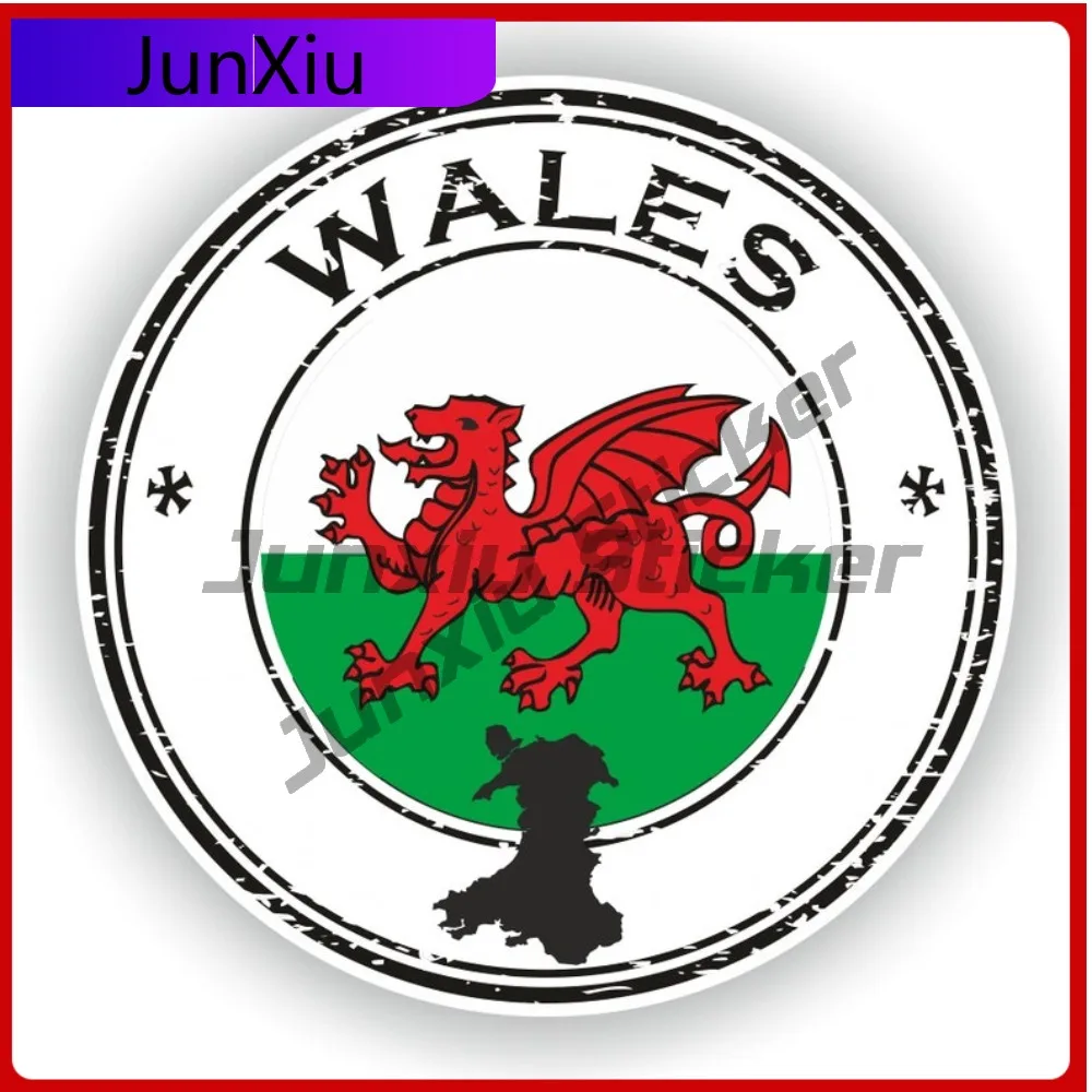 Bandera redonda con sello de Gales, hermoso acento exterior automotriz adecuado para superficies de casco de bicicleta y motocicleta