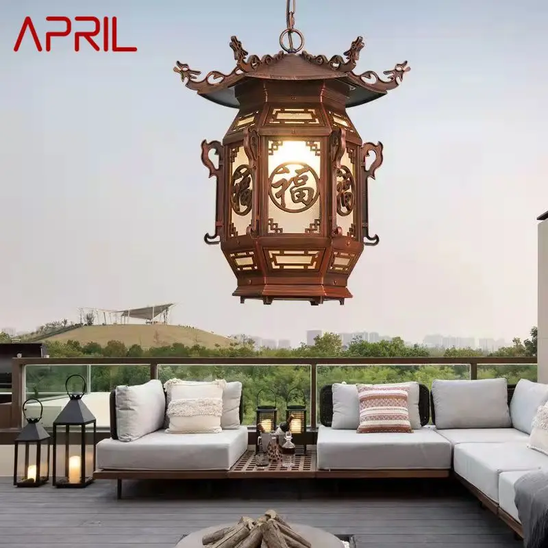 

APRIL Chinese Lantern Pendant Lamps Outdoor Waterproof LED Brown Retro Chandelier for Home Hotel Corridor Decor Electricity