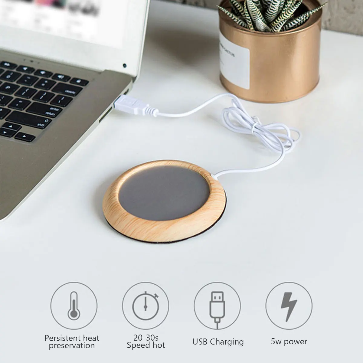 Calentador de tazas USB para café, almohadilla calefactora portátil compacta de 5W, calentador eléctrico de leche y té, calentamiento rápido, estera de taza de temperatura constante