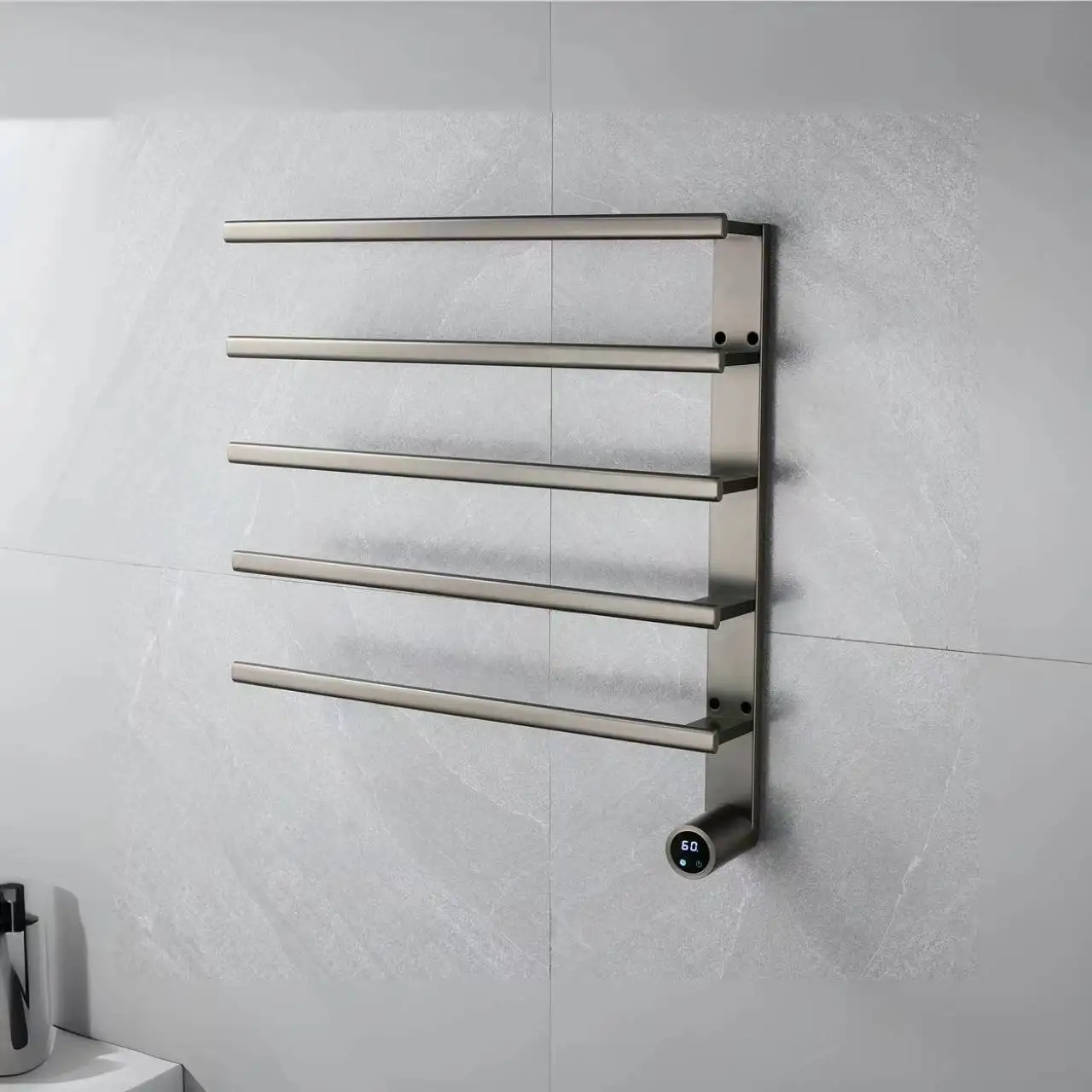 Intelligent timed electric towel rack, bathroom intelligent heating and drying towel rack, carbon fiber perforated storage rack