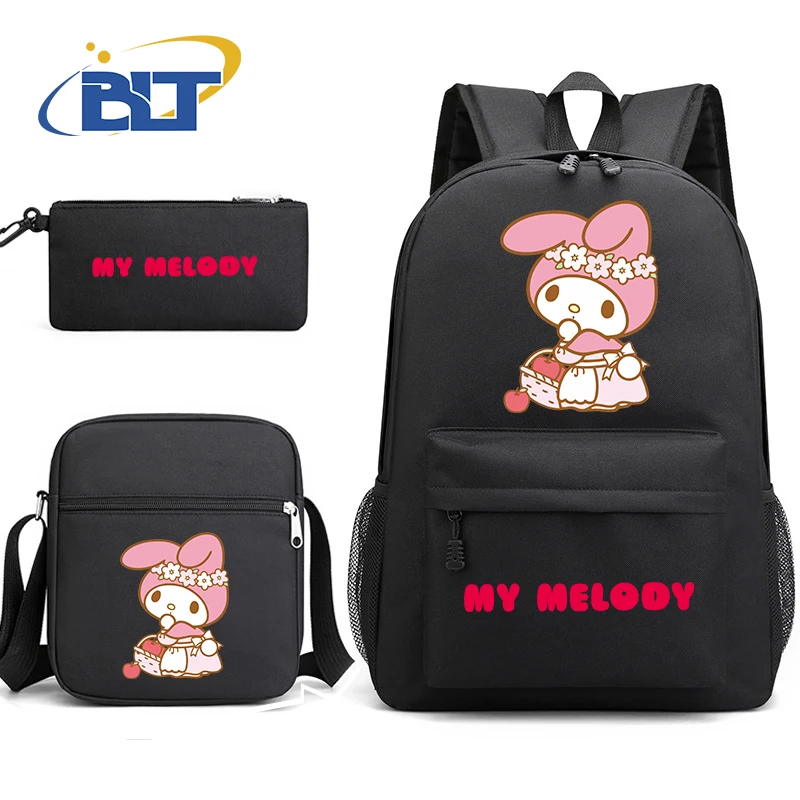 Miniso my melody conjunto de mochila escolar de estudante impressa mochila infantil bolsa de ombro estojo de lápis conjunto de três peças