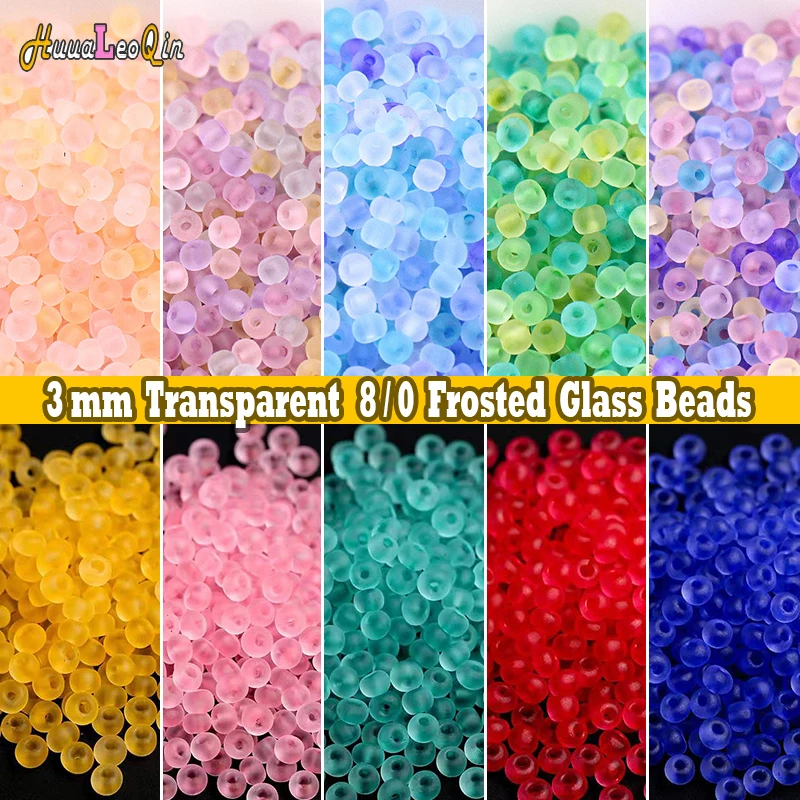 165pcs 3mm Japan Transparent Frosted Glass Beads 8/0 Loose Spacer Seedbeads for Needlework Jewelry Making DIY Sewing Accessories