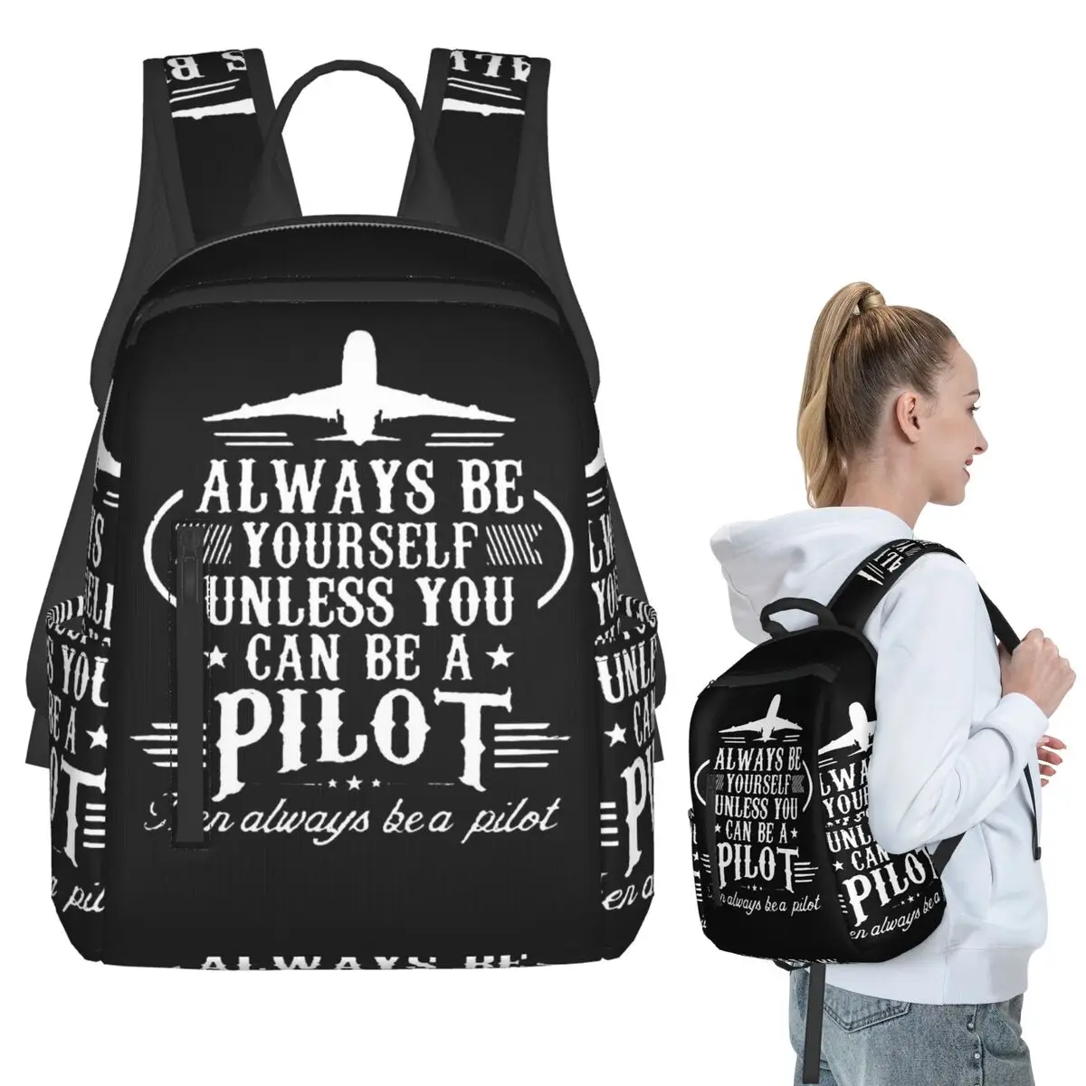 Born To Fly Captain Stripes Flight Pilot Aviation Aviator Airplane Backpack BookBag Children School Bag Computer Shoulder Bags