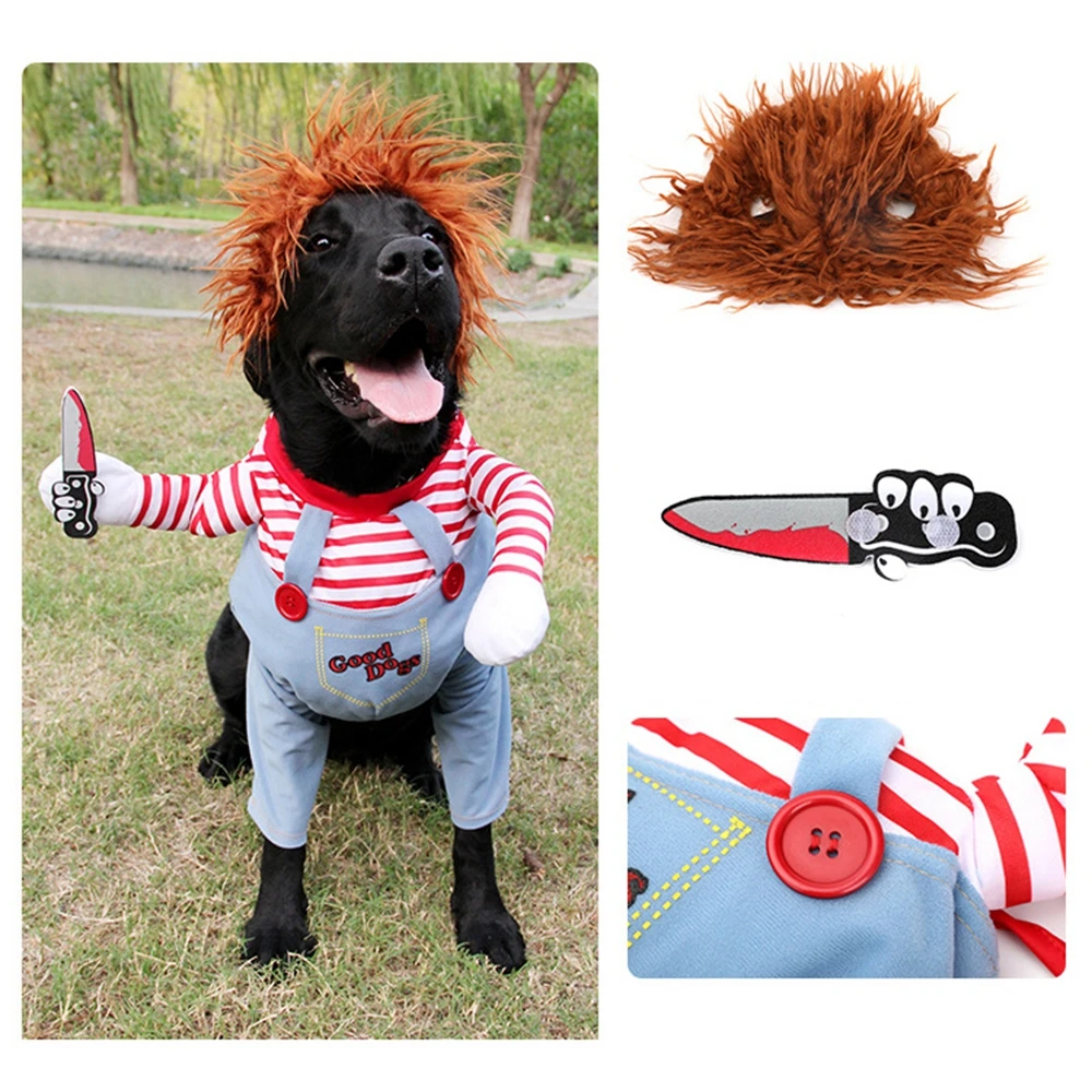 Pet Dog Halloween Clothes Dogs Holding a Knife Halloween Christmas Cosplay Costumes Funny Pet Cat Party Novelty Apparel Clothing