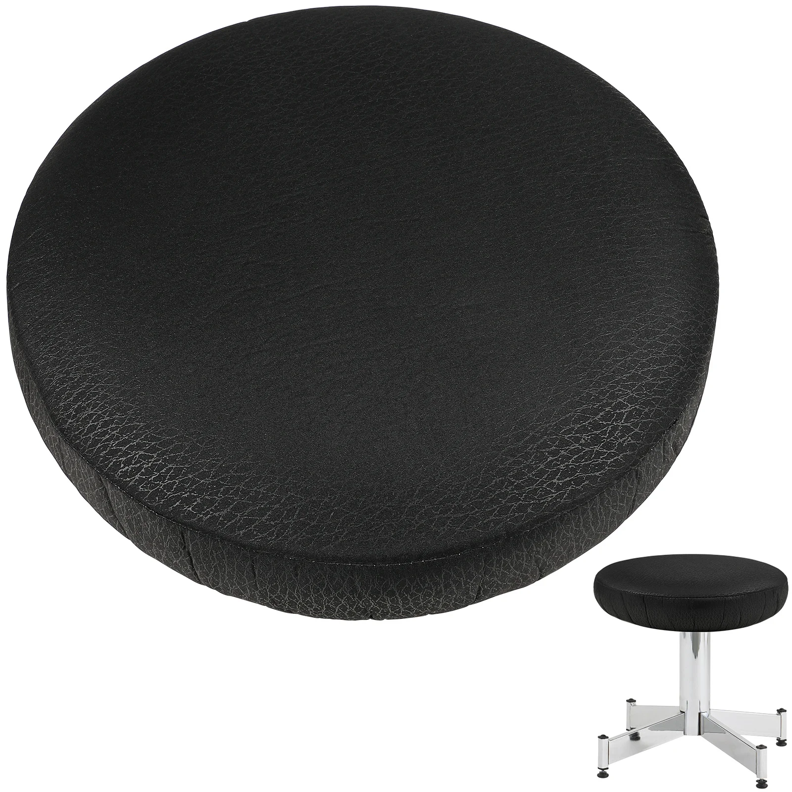 Thick Elastic Barstool Seat Cushion Cover Practical Stool Cover Round Chair Protector for Home Shop - Black (Diameter 35cm )