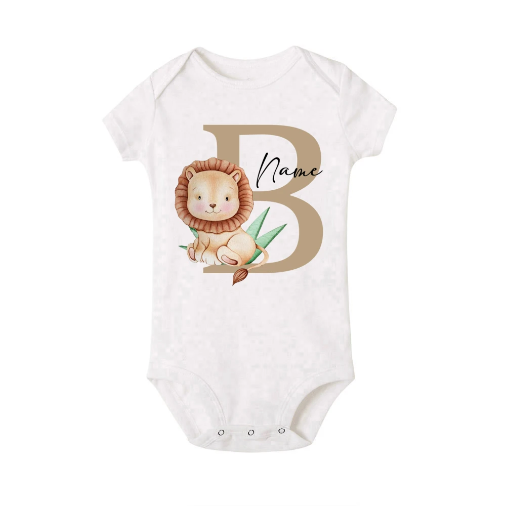 Personalized Baby Babysuit Initial with Name Wild One Newborn Romper Safari Animals Print Outfit Baby Clothes Infant Shower Gift