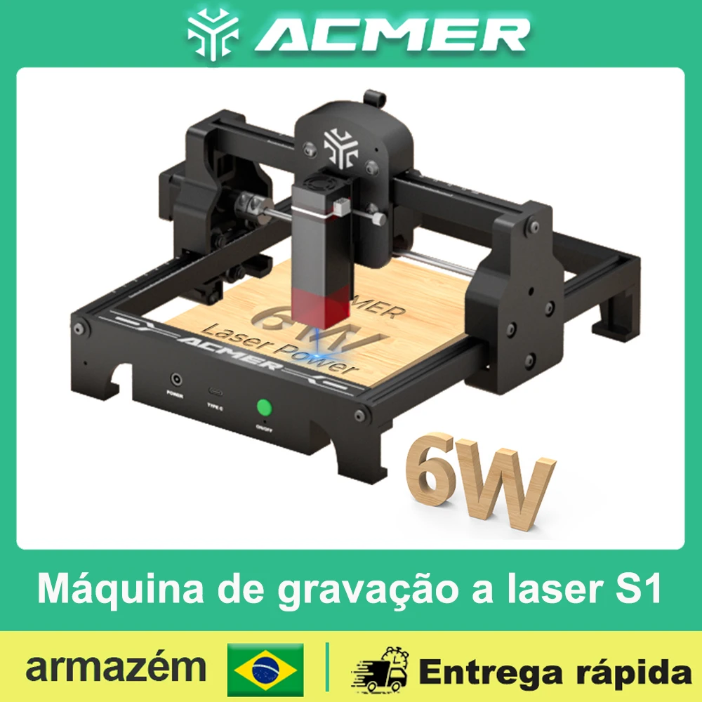 Gravador a Laser Mini ACMER S1 6W, Ferramenta Portátil de Corte e Gravação a Laser, DIY para Logotipos em Madeira, Couro e Acrílico, Ideal para Iniciantes