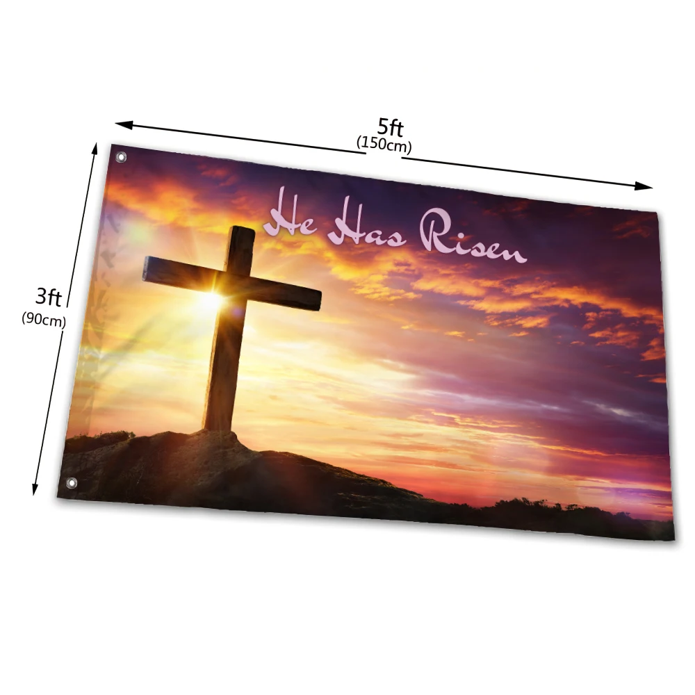 

He Has Risen Flag 90*150cm 120*180cm Flags Customized Decorative banner