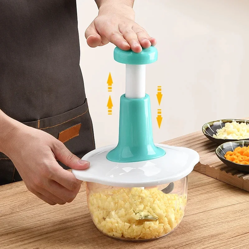 Manual Press Garlic Paste Processor, Press Type Vegetable Slicer, Household Multifunctional Meat Grinder