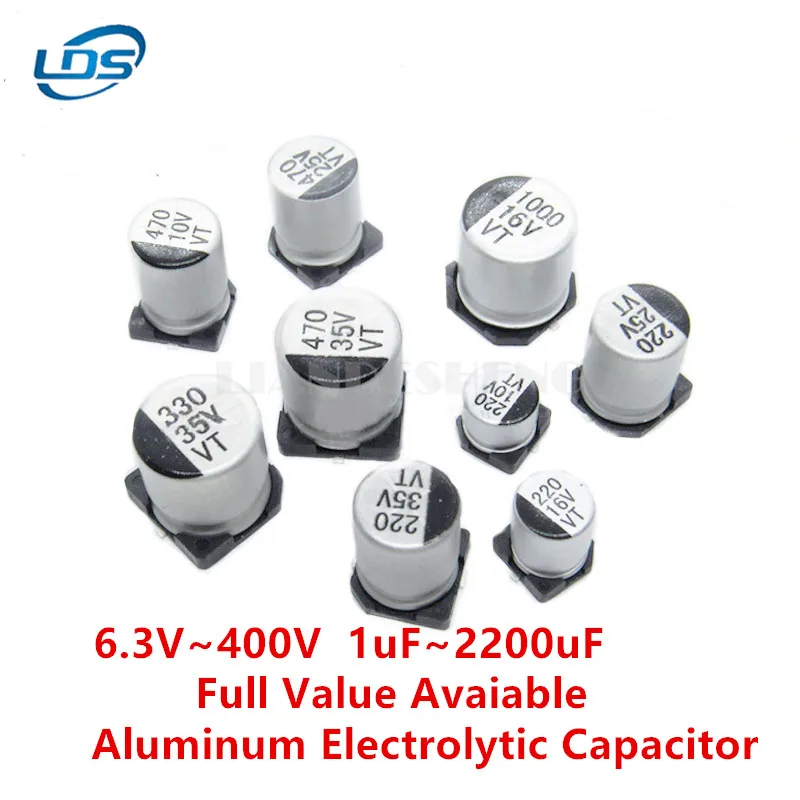 

10pcs SMD Aluminum Electrolytic Capacitor 6.3V 10V 16V 25V 35V 50V 63V 1UF 10UF 22UF 33UF 47UF 100UF 330UF 470UF 1000UF Original