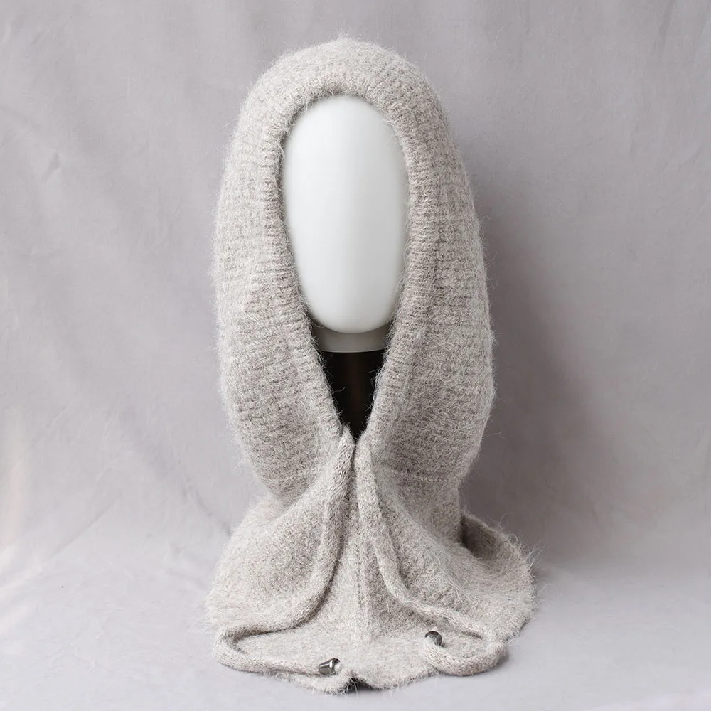 

Unisex 100%Wool Knitted Balaclava Winter Ear Face Neck Protect One-Piece Scarf Hat Soft Warm Hooded Beanies Twist False Collar
