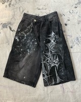 Y2K New Harajuku Fashion Oversized Geometric Print Denim Short Men Vintage Gothic Hip Hop Popular Casual Joker High Waist Shorts
