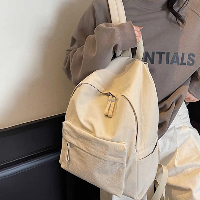 Borse da scuola per studenti semplici in stile coreano Zaino da viaggio di grande capacità per il tempo libero Borsa a tracolla per computer unisex in tinta unita