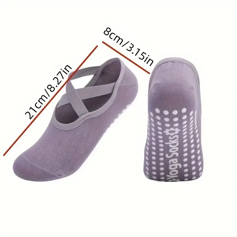 زوج واحد من جوارب اليوغا النسائية غير القابلة للانزلاق مع حزام متقاطع، مسامية مع دعم مبطن لليوجا والبيلاتس والباليه والتدريبات.