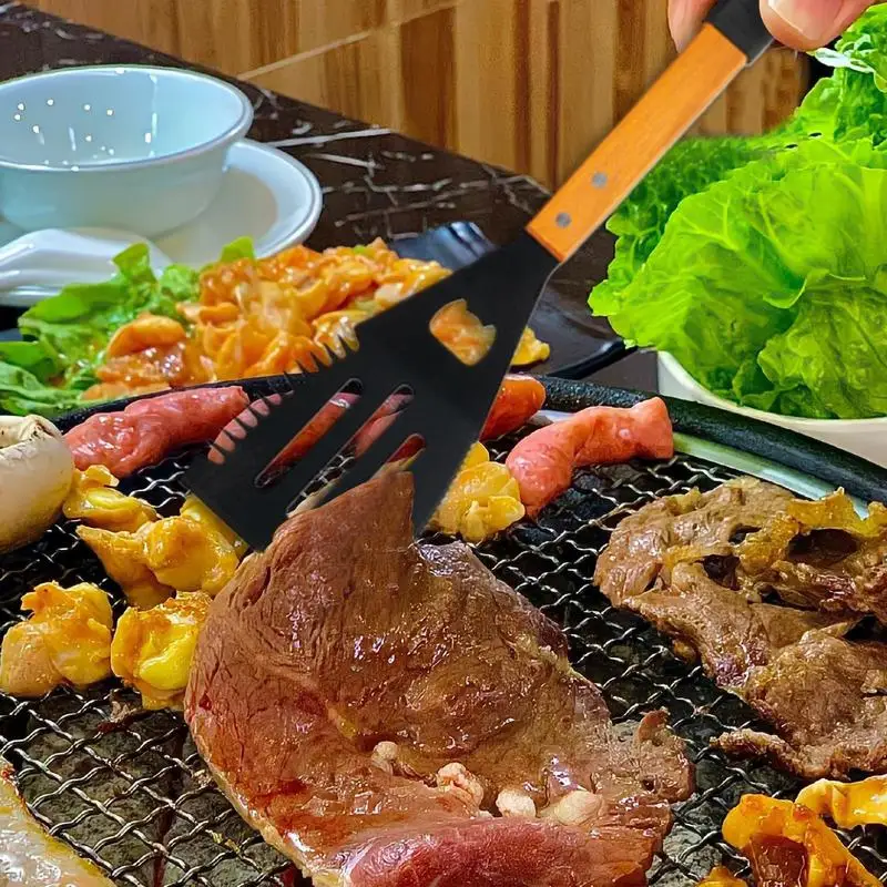 Juego de Herramientas de parrilla de barbacoa con mango de madera, herramienta de parrilla de acero inoxidable para acampar al aire libre, accesorios para parrillas de barbacoa, 3 piezas