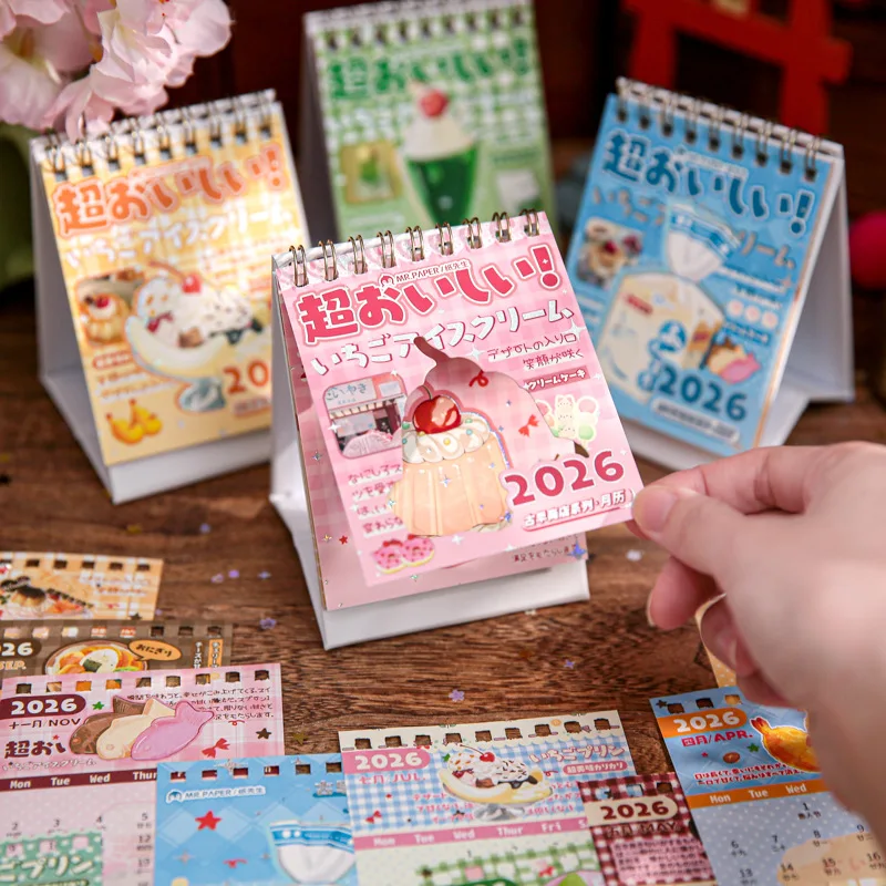 

2026 Vintage Japanese Desk Calendar Mini Monthly Stand-Up Planner Retro Cartoon Snack Tablet Calendat Office Decor Journal