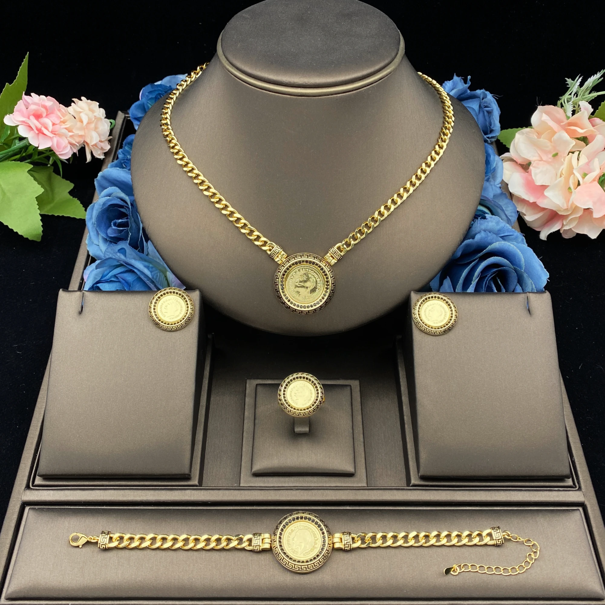 JRH Luxury Women\'s Jewelry Set Zirconia Colored Zirconia Necklace Bracelet Ring Earrings for Wedding Anniversary Gift Set  Party