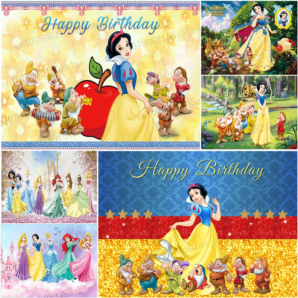 

Snow White Birthday Party Photo Backdrop Baby Shower Birthday Party Banner Cartoon Photo Background