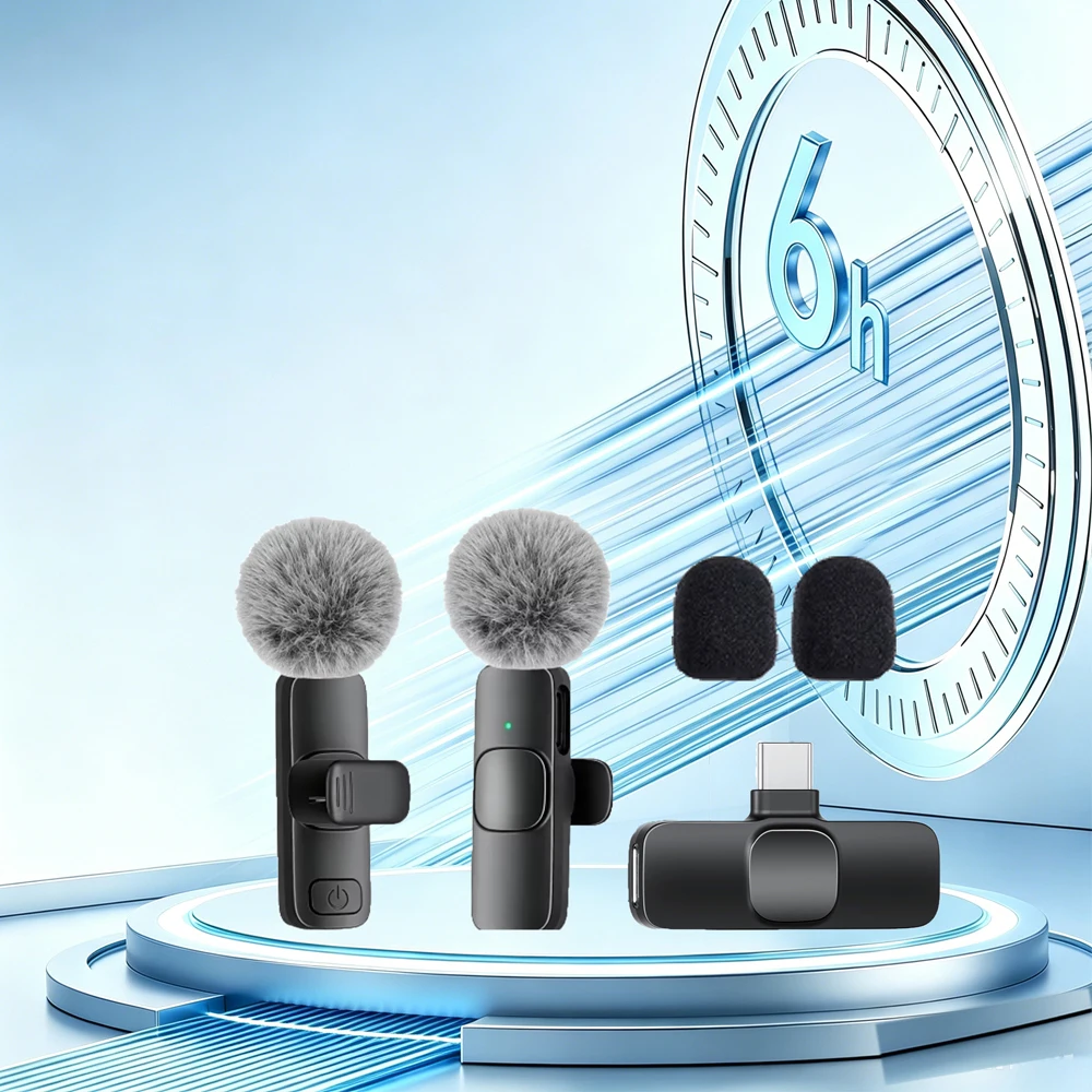 Wireless Lavalier Microphone 2 Pack Noise Canceling Clip Mic For iPhone Android Video Recording Live Streaming Vlog YouTube