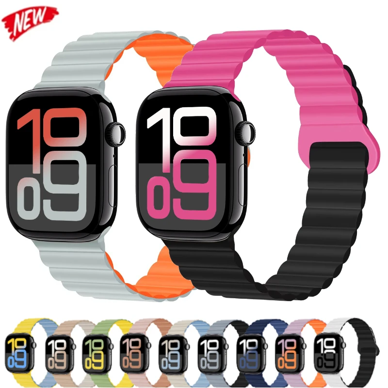 

Sports Silicone Magnetic Strap for Apple Watch Ultra 2 49mm 10 46mm 42mm Bracelet IWatch 9 8 7 6 5 4 SE 45mm 44mm 41mm 40mm Band