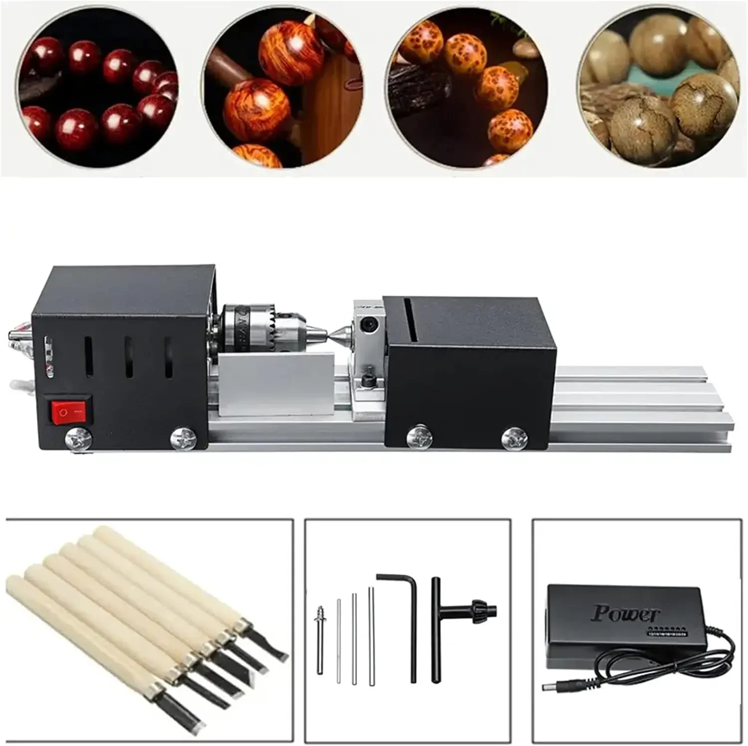 Mini CNC Lathe Machine Bead Polisher12-24V DC for DIY Woodworking Miniature Buddha Pearl  Grinding Polishing Wood Rotary Tool