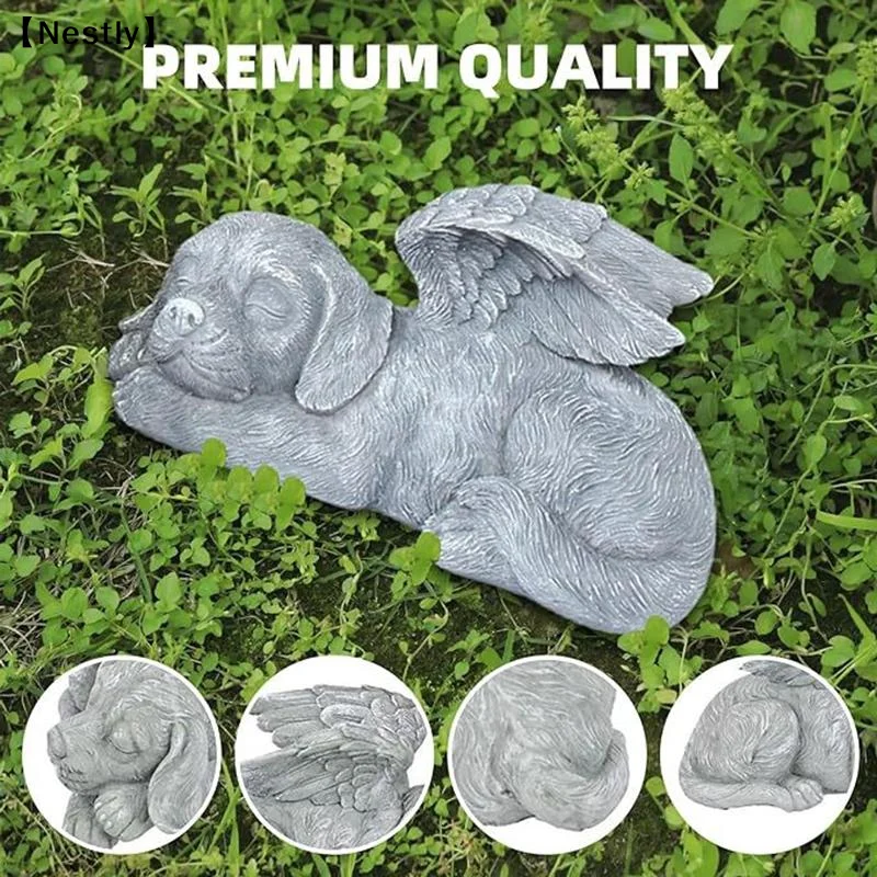 Resin Angel Dog Cat Statue Garden Decor Puppy Tombstone Sculpture Ornaments Gifts For Yard Home Decor Living Room Supplies〔Nest〕