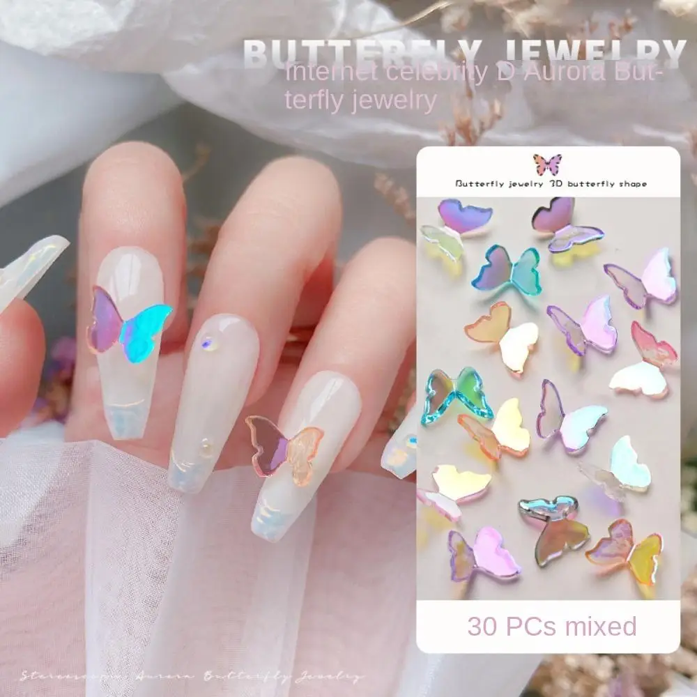 Aurora Butterfly Nail Ornament 3D Nail Jewelry Butterfly Nail Decorations Aurora Nail Rhinestones Akcesoria do manicure