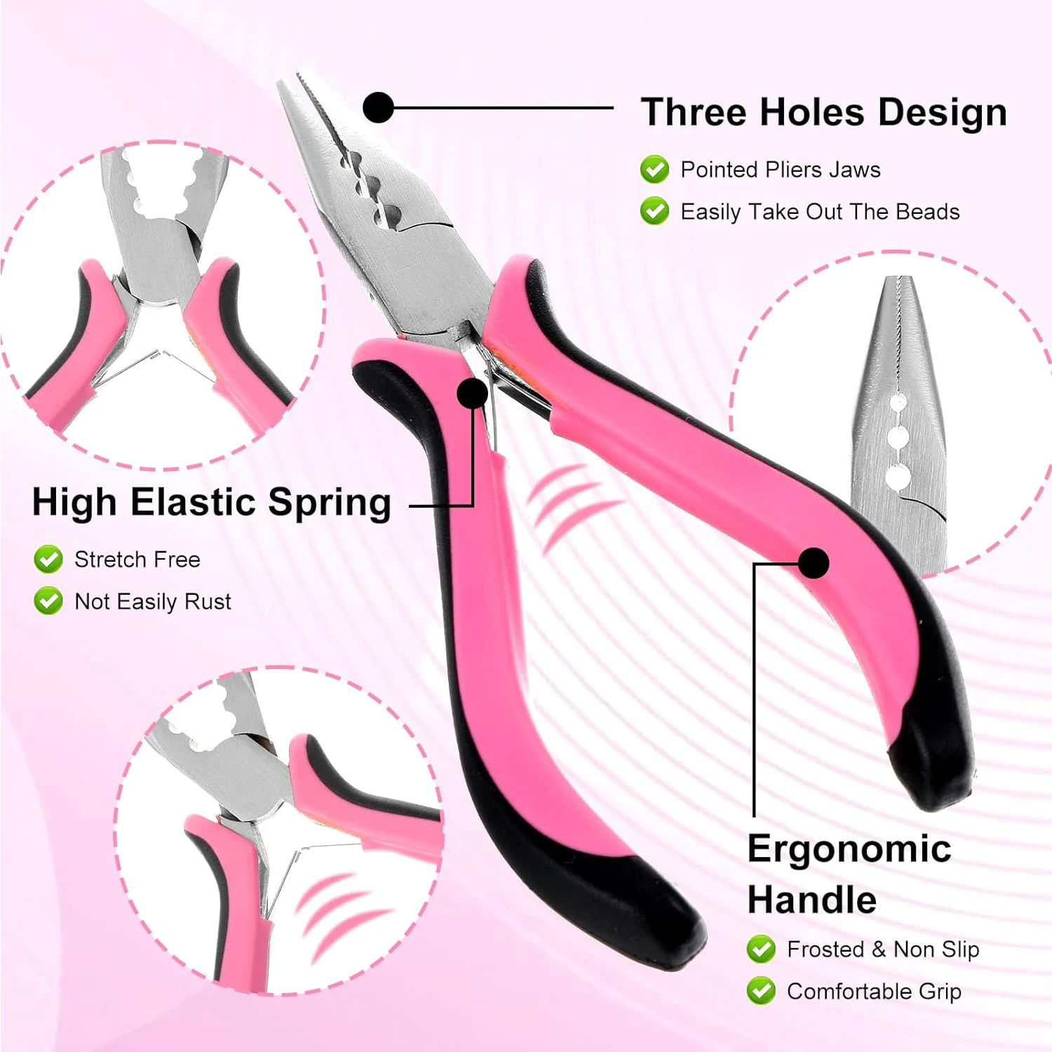Micro Ring Hair Extension Pliers, 3 Holes Mini Plier for Micro and Nano Rings Professional Hair Extension Tool with No-Slip Grip