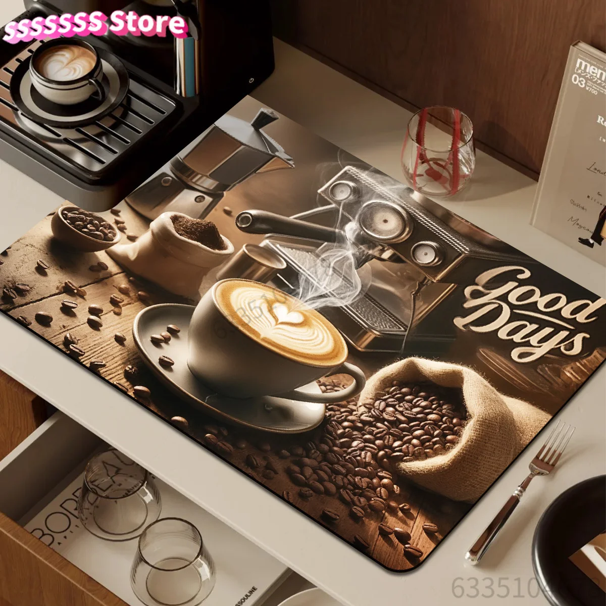 Coffee Bar Theme Mat | Durable Polyester, Non-Slip Rubber Back, Quick-Dry, Easy to Clean, Ideal for Coffee Machines, Espresso Ma