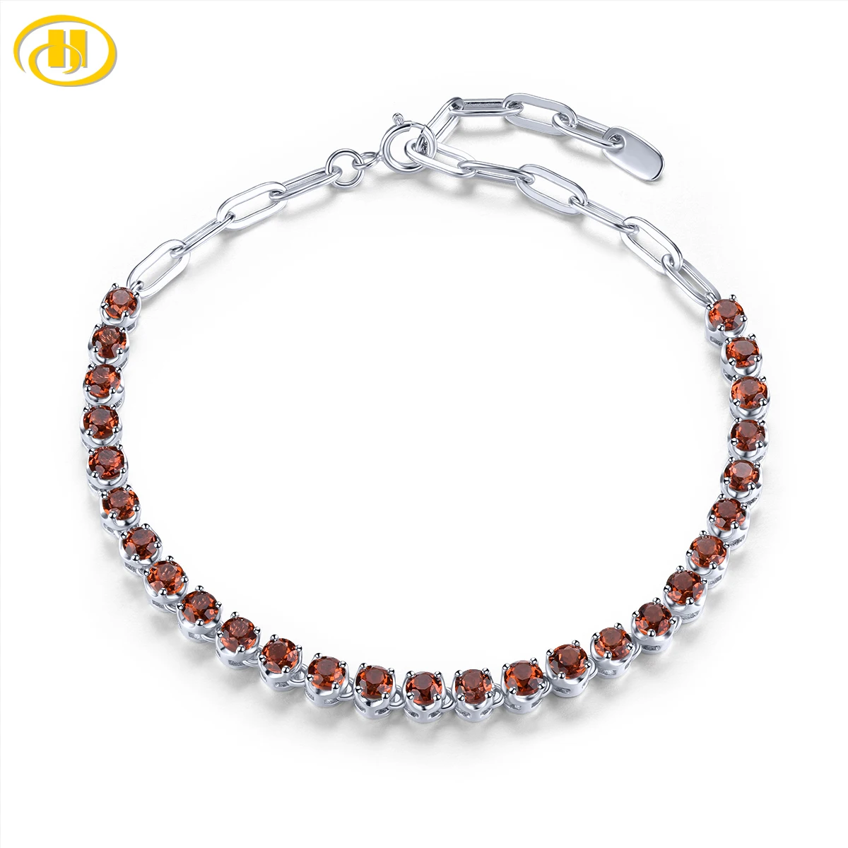 

Браслет из стерлингового серебра с натуральным красным гранатом, 4 карата, круглый классический изысканный ювелирный стиль с натуральным красным гранатом