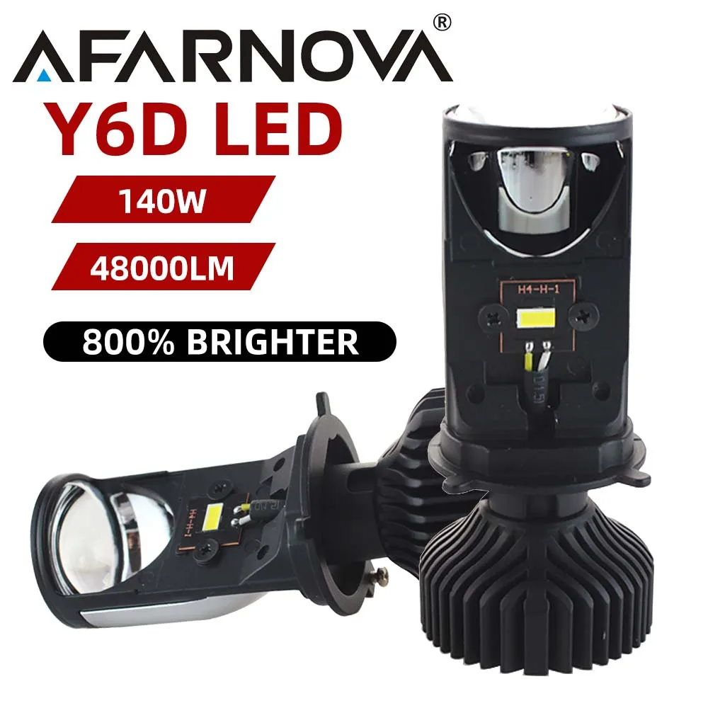 Afarnova 140W H4 LED 6000K Headlight Mini Lens Projector 48000LM Powerful Left-Hand Drive Mini Head Lamp Hi/Low Beam Headlamp